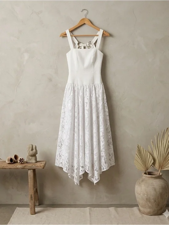 Anthropologie Pilcro Sleeveless Lace Drop Waist Midi Dress Ivory White NWT 8 - Picture 1 of 16